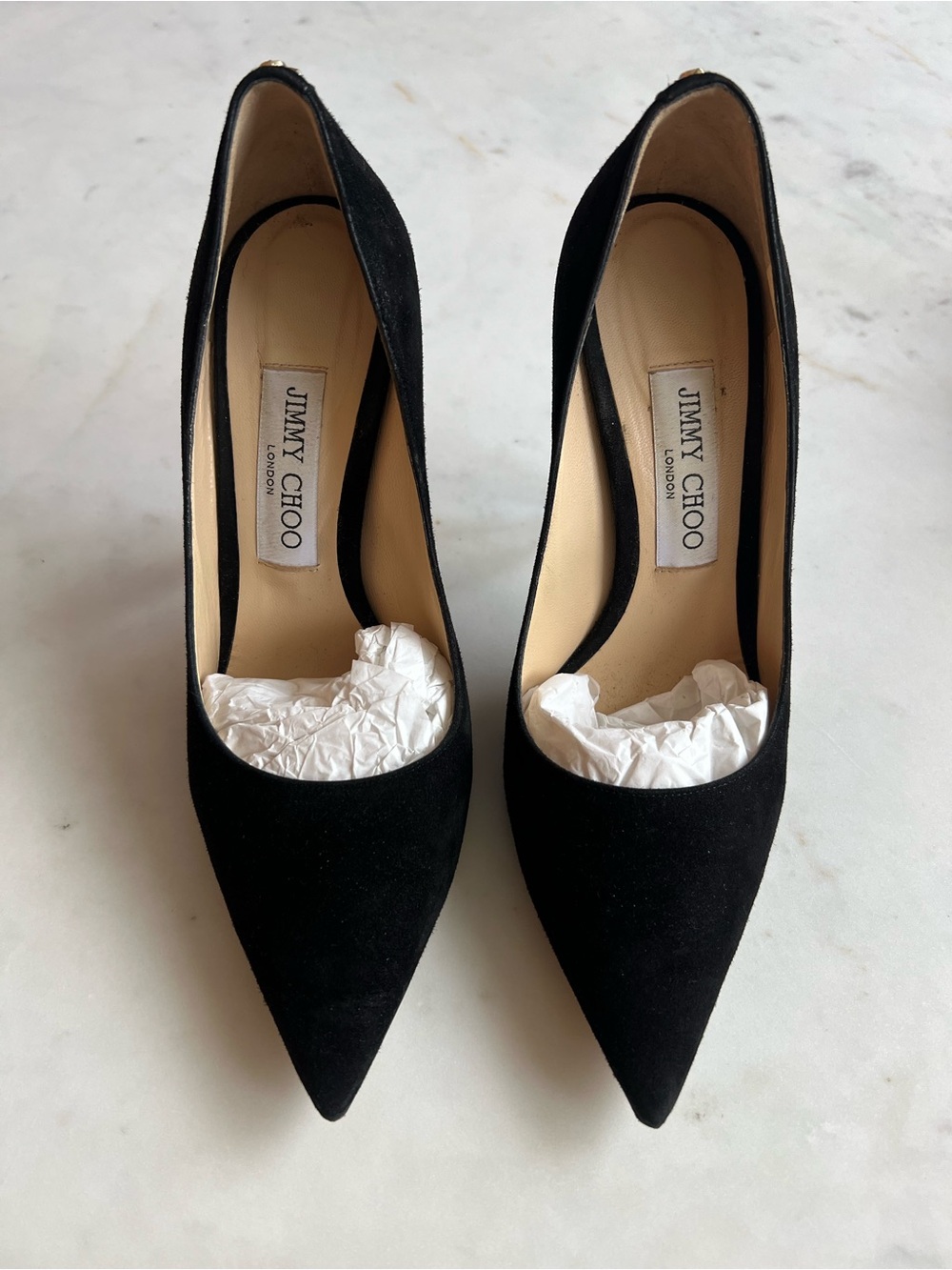 Jimmy Choo Love 100 (Size 38) - Black Suede Pointed Pumps